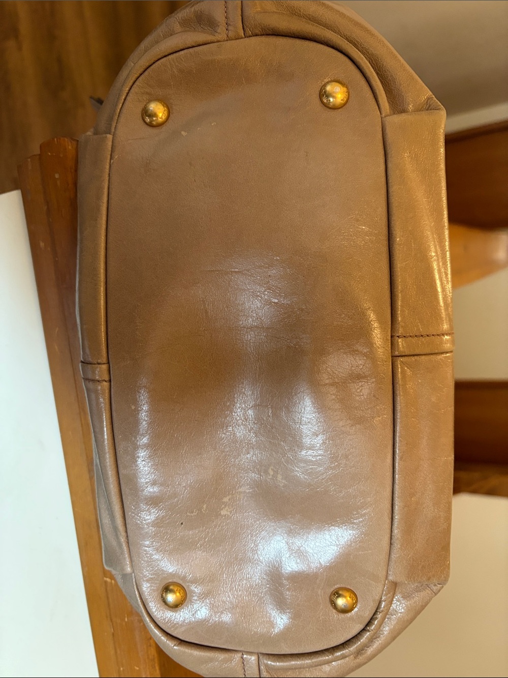 Prada Tan Leather Shoulder Bag with Gold Hardware - Picture 11 of 12